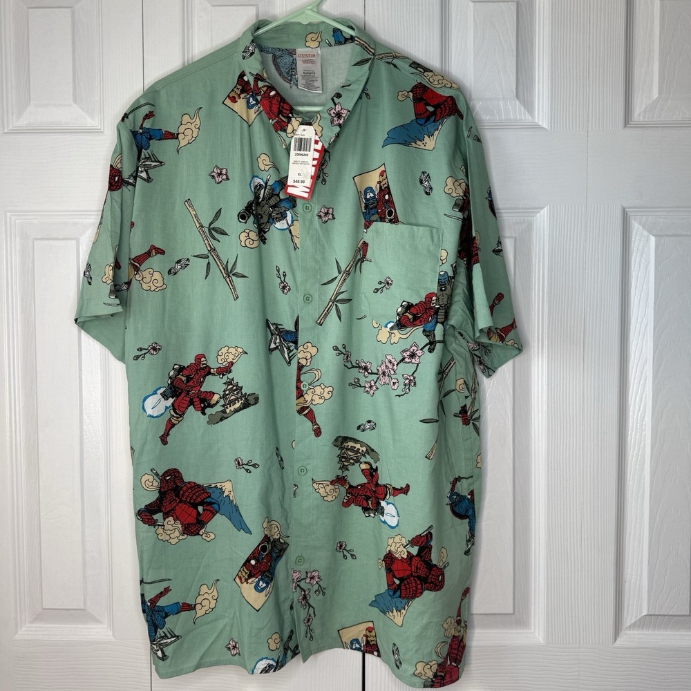 Marvel Comic Samura Themed Woven Shirt Unisex‎ Button Down Ironman Spider-Man XL